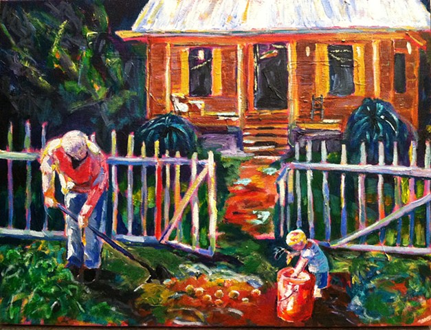 Painting Chelsea Sebastian Colors harvesting digging grandpa grandson cajun cabin