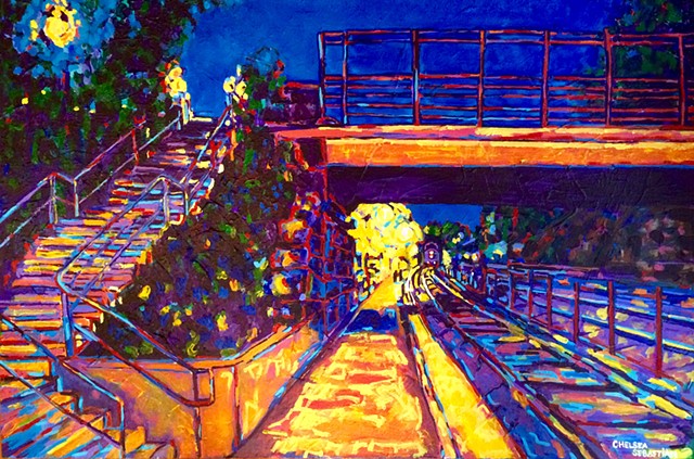 Train color Wellesley art Chelsea Sebastian yellow light night 