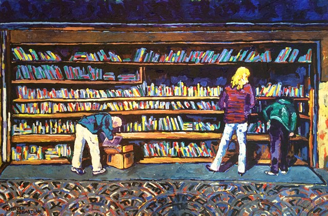 Wellesly Chelsea Sebastian painting fine art blue people library book winter New England 