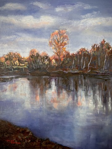 Chelsea Sebastian art painting Wellesley winter water frozen American tree horizon tree sunrise 