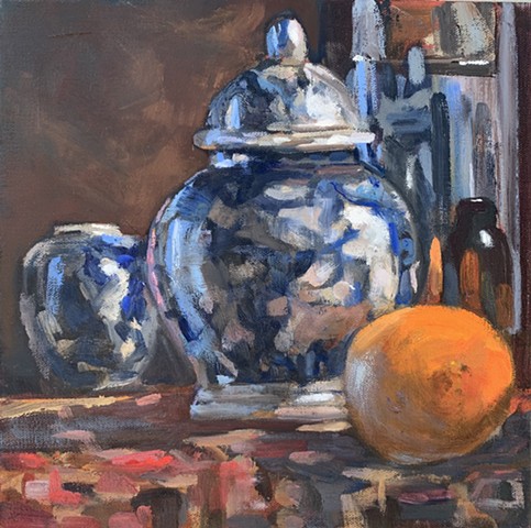 chelsea sebastian painting sargent blue vase orange still life