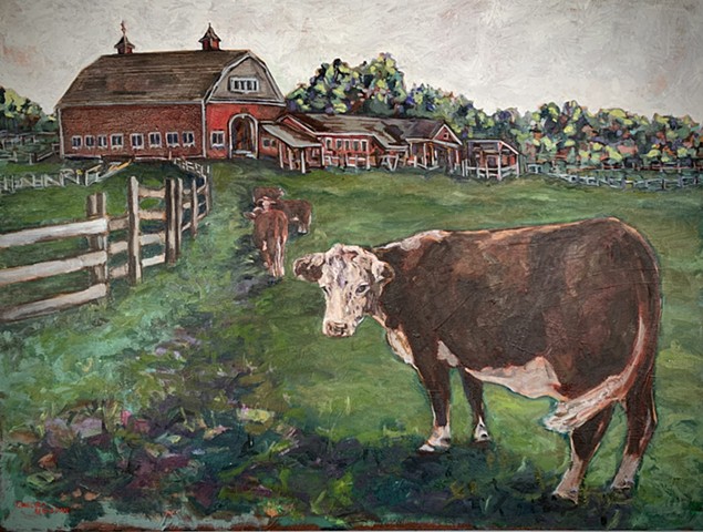 Chelsea Sebastian oil painting art Wellesley Hunnewell farm cow barn field 