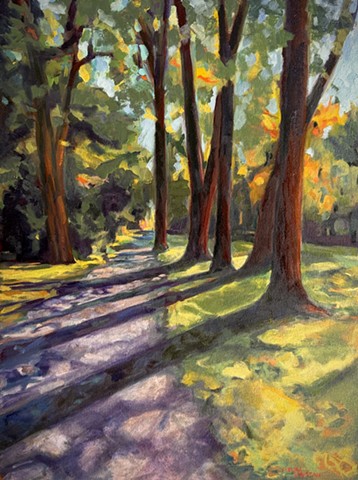Chelsea Sebastian art painting Wellesley Massachusetts American trail tree autumn shadow nature  