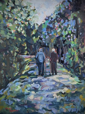 Chelsea Sebastian art artist painting Wellesley couple trees walk trail old elderly Impressionism 
