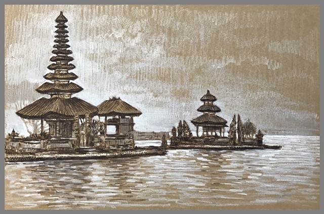 Travel Drawing: Pura Ulun Danu Bratan, Bali, Indonesia