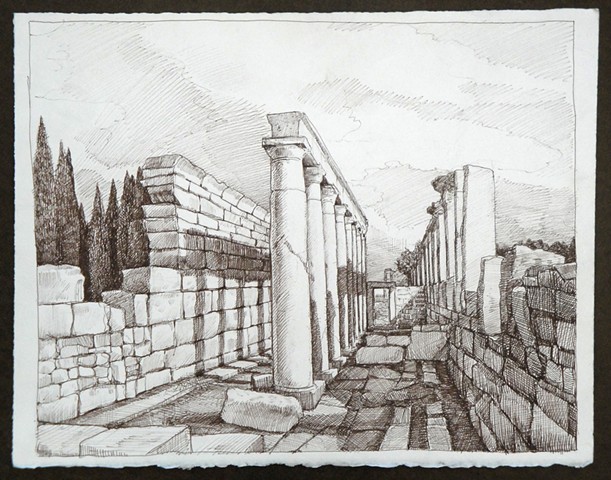 Travel Drawing:
 Hierapolis,
 Pamukkale, Turkey