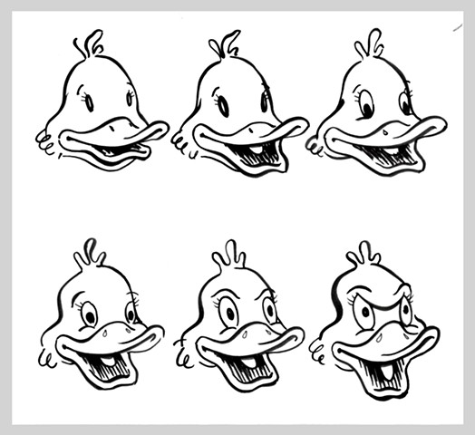 ink drawing brush pen original art illustration duck cartoon evolution