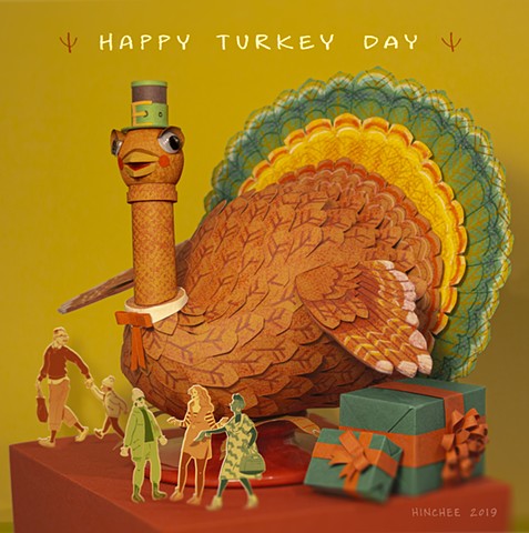A miniature paper recreation of the Macy's Thanksgiving Day Parade float Tom Turkey