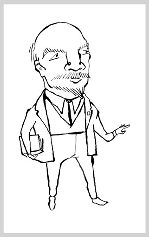 ink drawing brush pen original art illustration lenin suit book