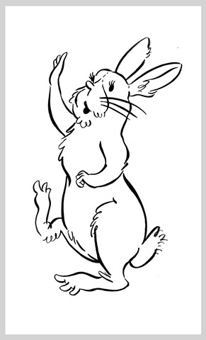 ink drawing brush bunny rabbit childrens illustration kids original art