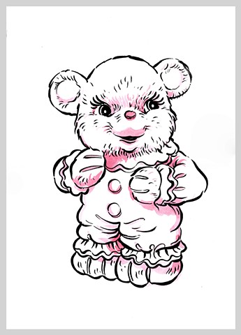 ink drawing brush bear children toy kid original art illustration