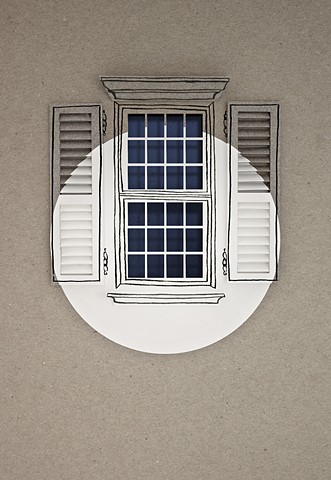 A cut paper window from a suburban home isolated in a crisp spotlight