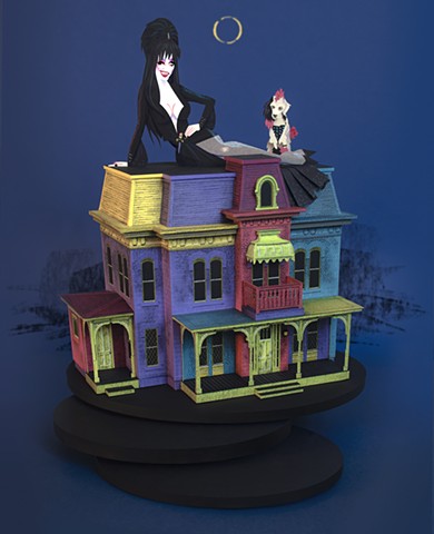 A miniature, cut paper haunted house from the movie "Elvira: Mistress of the Dark"