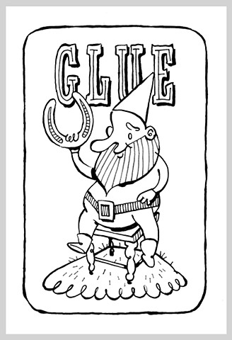 ink drawing brush pen original art illustration glue horse shoe gnome