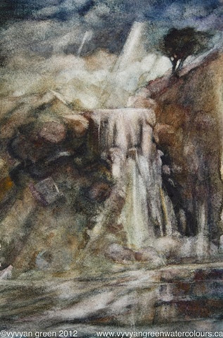 WAtercolour painting of a waterfall