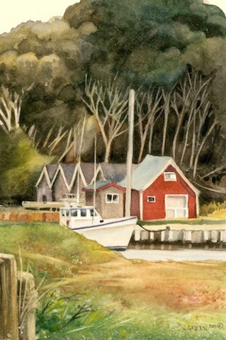 Art Card from a Watercolour by Vyvyan Green of the Pinette River in Prince Edward Island.