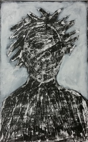 painting on paper, black and white, abstract portrait