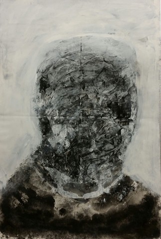 painting on paper, black and white, abstract portrait