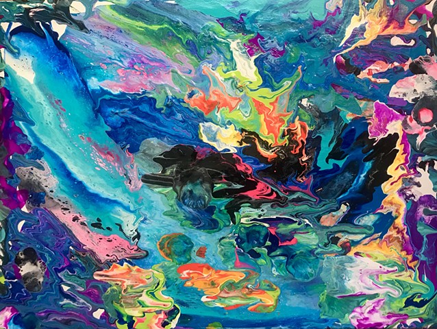 Dana Parisi, paint flow, under water, ocean, coral, glitch