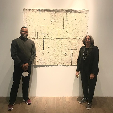 Rena Sternberg and artist, Jamal Cyrus, at Patron Gallery