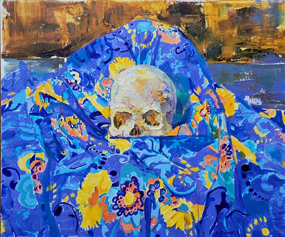 Skull on a Blue Drapery