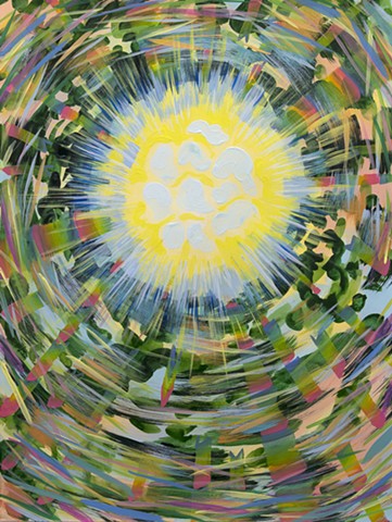Pine trees with sunlight, abstract painting, sun