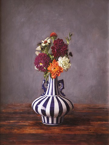 Flowers in Stripped Vase 