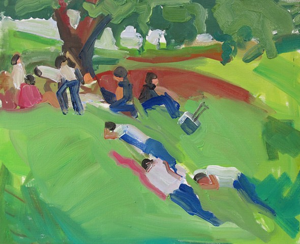 Figures on Hill, oil on paper, 16x20, 2019