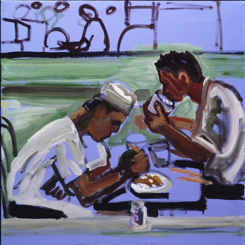 Restaurant workers eating