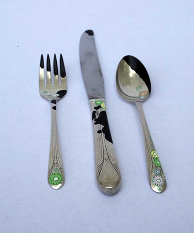 HAND PAINTED FLATWARE: 1 set of 4 sets
