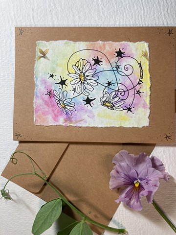 Hand-painted Daisies with Spirals Card