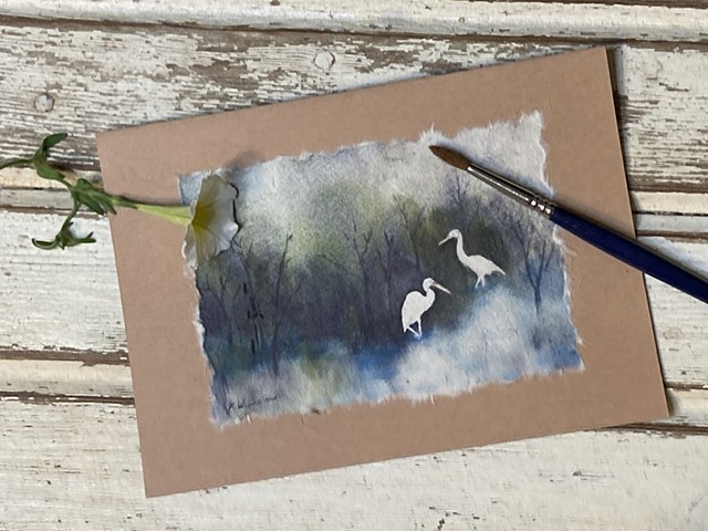 Two Cranes Hand-painted card
