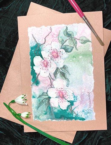 Hand Painted Wild Rose Watercolor Card
