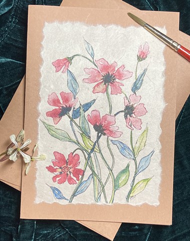 Red Wildflower watercolor handmade card