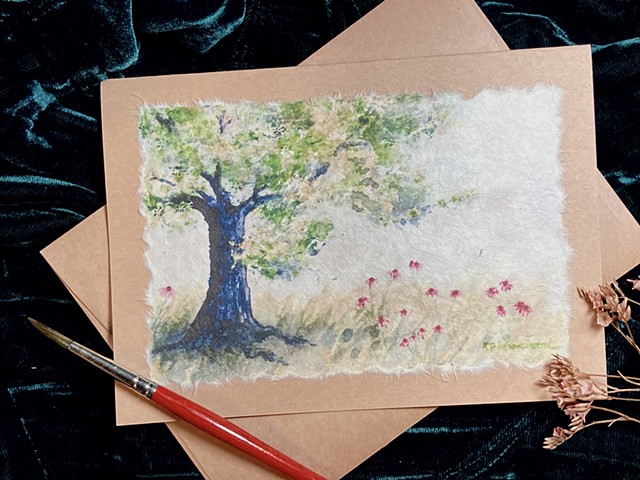 Hand Painted Tree and Wildflower Card