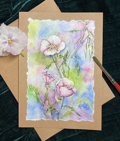 Hand painted Pink Wildflower card