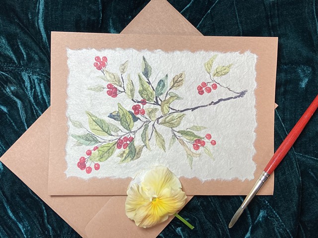 Handmade Card Botanical with Red Berries