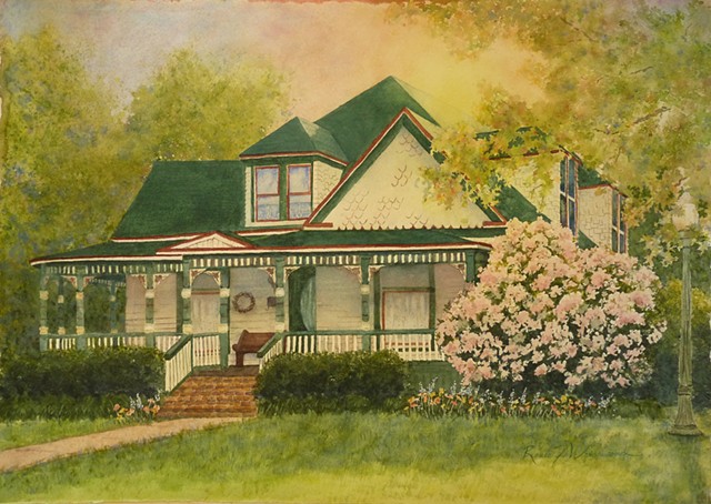 historic McKinney home calendar painting in watercolor