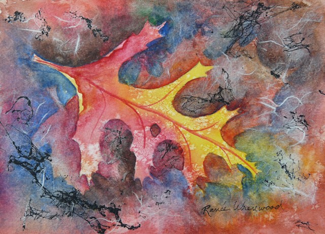 fall leaves, watercolor, texture, in golds, reds and blues