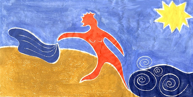 The Skinnydipper (Matisse Visits Herring Cove), White Line Woodcut