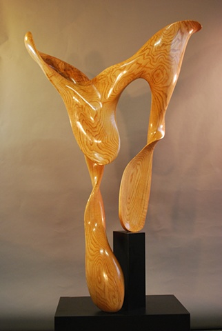 abstract ribbon, wood sculpture, Goddard College, chainsaw