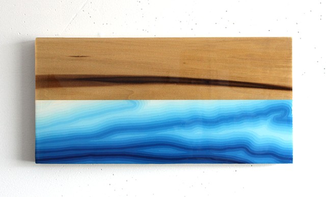 painting on wood with exposed wood grain blue gradient rectangle wood resin coating