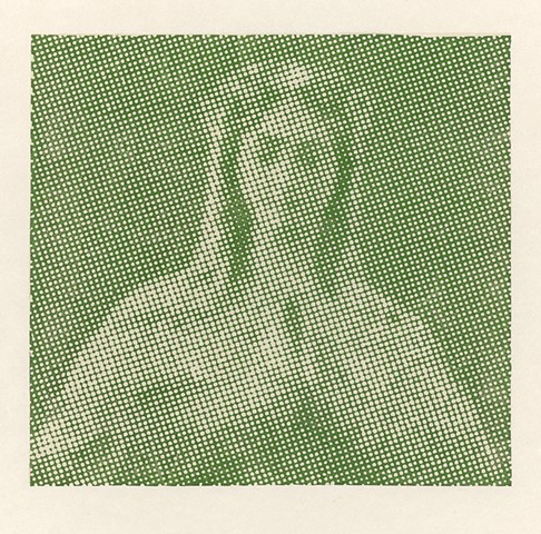 halftone woodcut of the Virgin Mary