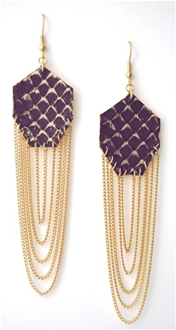 Holy Harlot Jewelry Gem earrings Genuine Snakeskin Leather Gold Leaf Holy Harlot Jewelry Handmade NYC