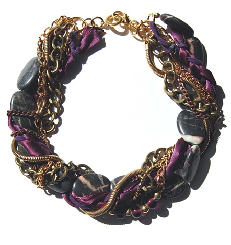 Holy Harlot Jewelry Gray Jasper Purple Brass Multi Twist Choker Braid Leather Chains Holy Harlot Jewelry Edgy Eclectic Urban