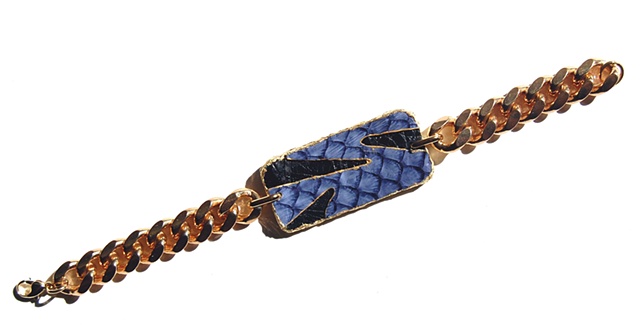 Holy Harlot Jewelry Balenciaga's Inlay I.D. Bracelet Genuine Snakeskin Python Crocodile Gold Curb Chain Holy Harlot Jewelry Handmade NYC