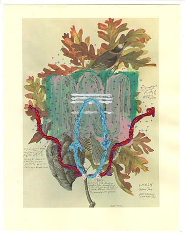 Audubon Print, Algoritmic art, inkjet print with painting, diagrams, algorithmic beauty plant, calligraphy, Steven Breaux.