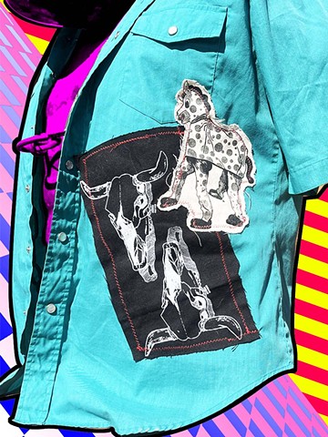 Teal Pearl Snap Close up