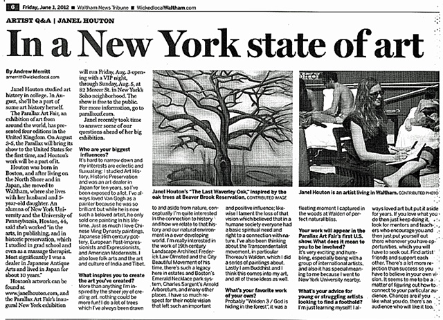 Waltham Tribune "Artist Q & A: Janel Houton, In a New York State of Art"  June 3, 2012