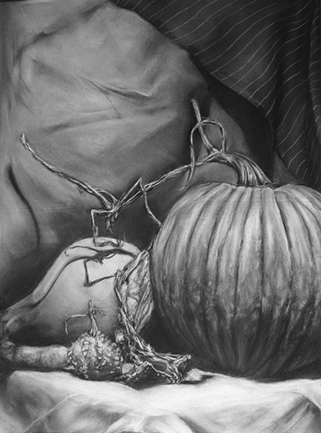 Harvest Study, Charcoal and White Conte